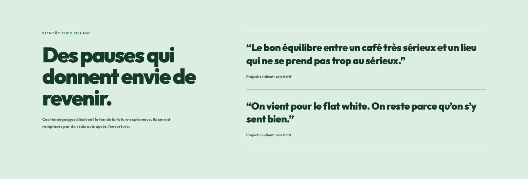 Section avis de l’expérience Sillage Coffee